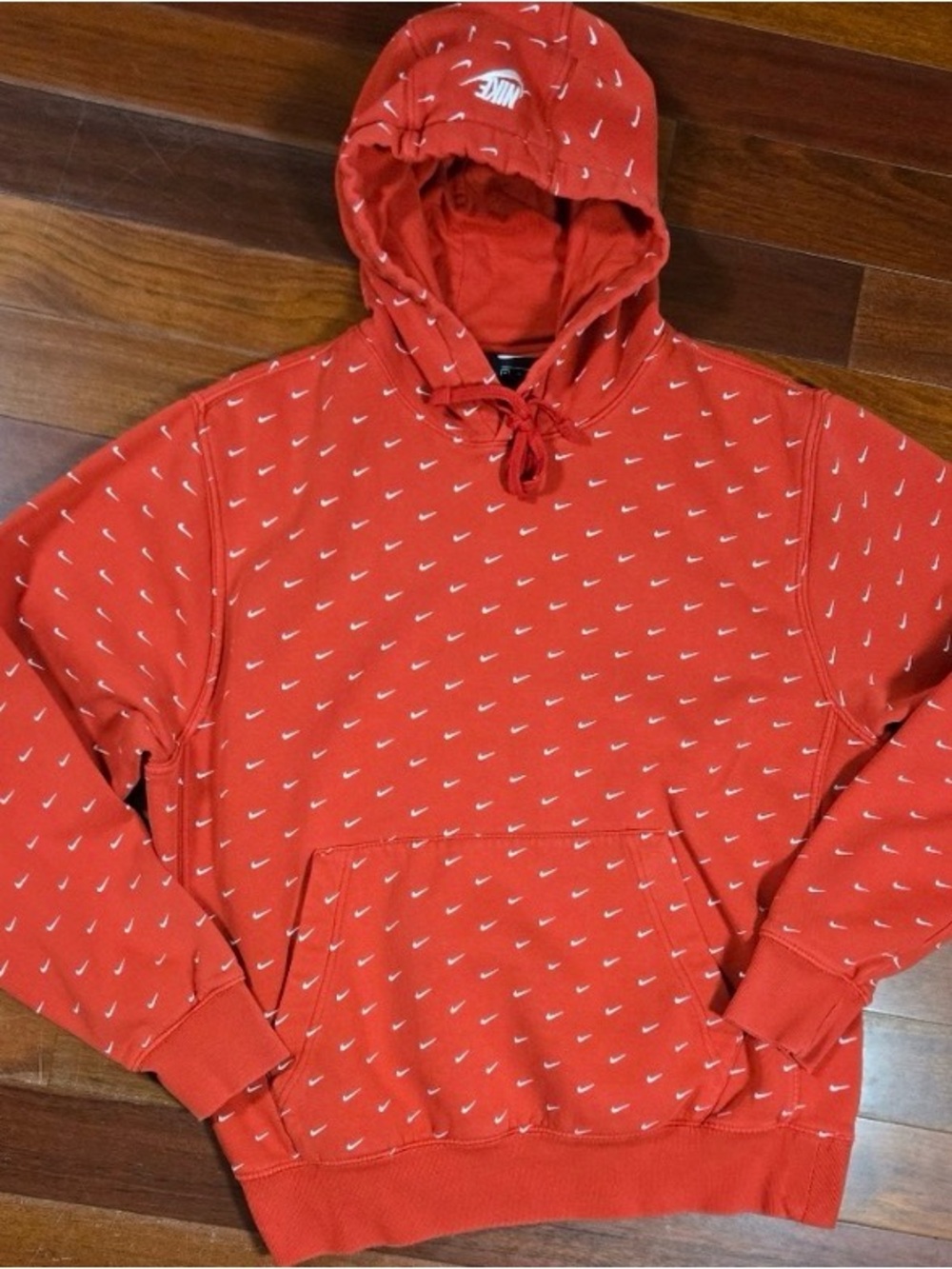 Nike Men's Red Allover Swoosh Hoodie, Size M
